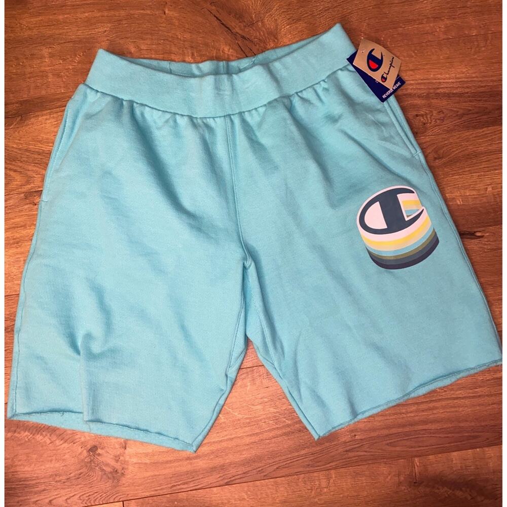 Champion Shorts Mens XL Teal Jogging Reverse Weave Pull‎ On Cutoff